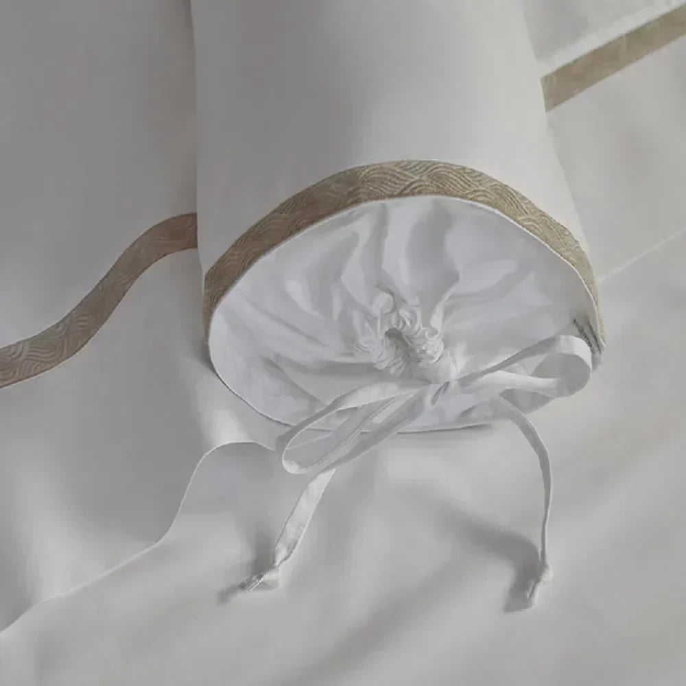 Bedding Kit 1000 Thread Thread Satin 100% Egyptian Cotton Mirtina White/Legno - Sheets + Pillowcases + Duvet