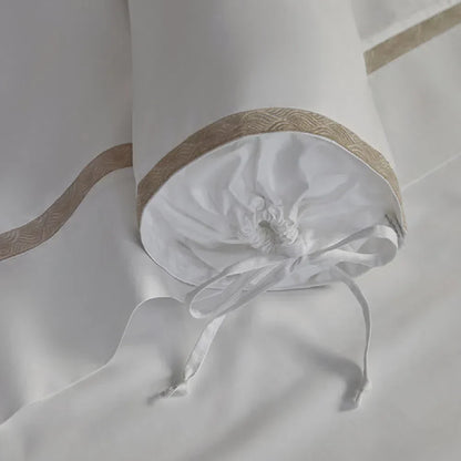 1000 Thread Count Satin Bed Set 100% Egyptian Cotton Mirtina White/Legno - Sheets + Pillowcases + Duvet